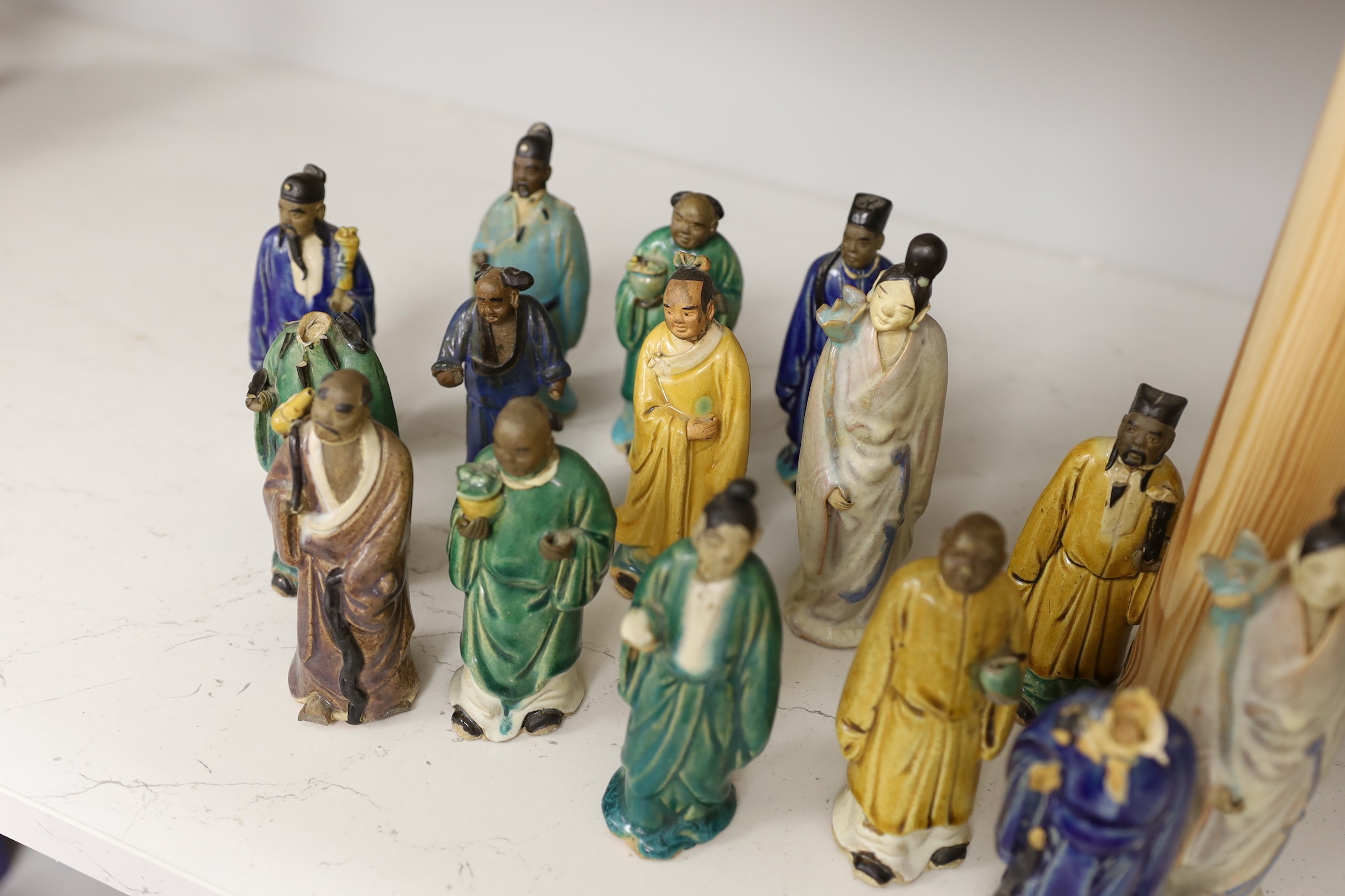 Fifteen Chinese Shiwan type glazed pottery figures, early 20th century, tallest 15cm - Image 3 of 3