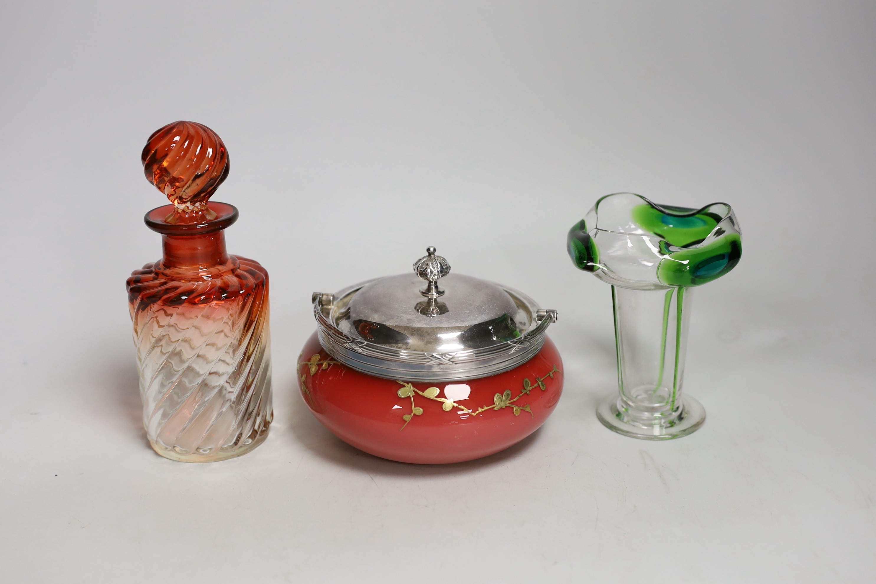 An Art Nouveau Stuart glass vase and gilded and coloured glass powder bowl, and a ruby tinted - Image 2 of 2