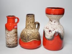 Three West German pottery vases, Dümler & Breiden, Scheurich, tallest 27cms high