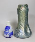 A Harrach cameo glass vase and an iridescent art glass vase. Tallest 27cm