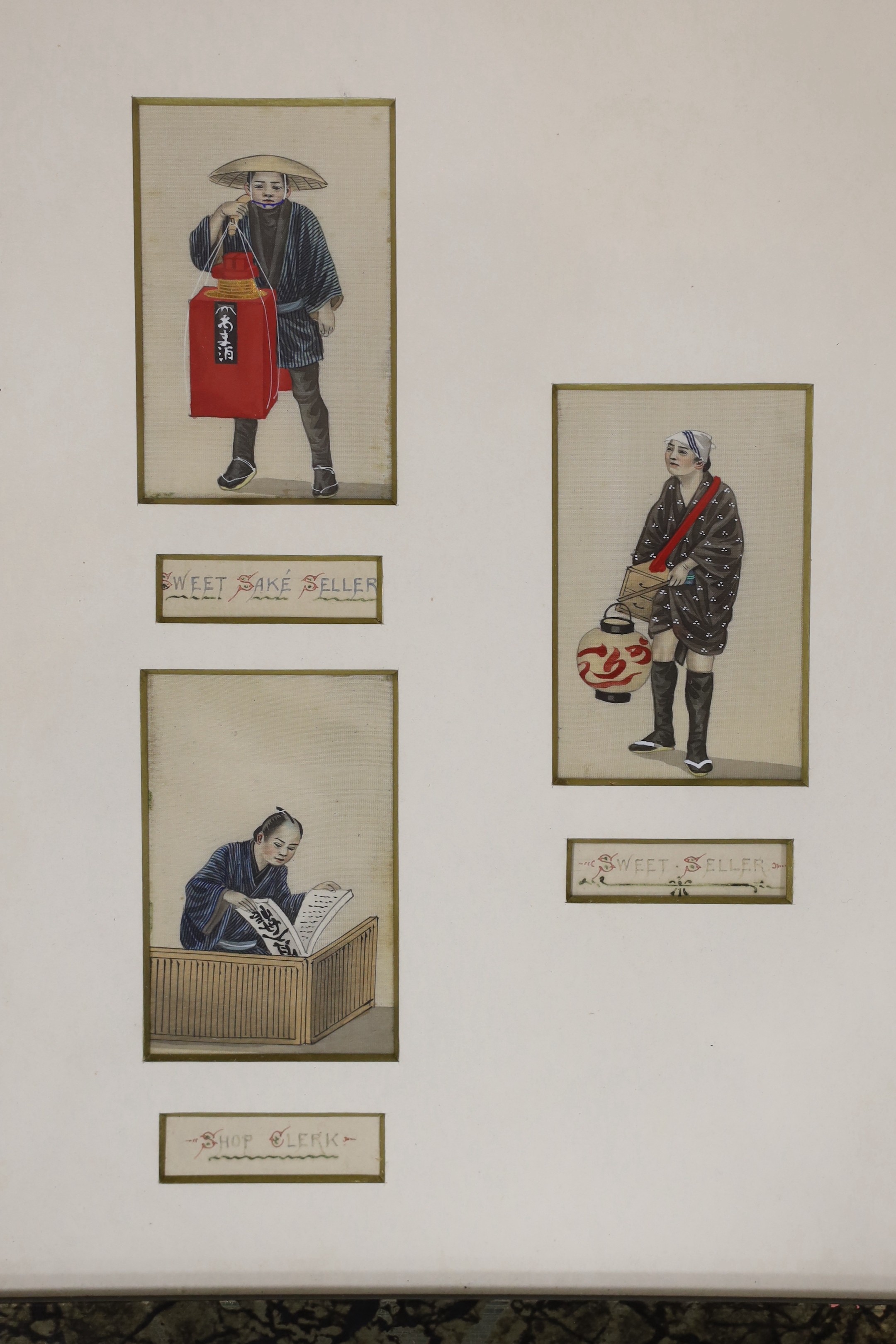 19th century Chinese School, ten gouaches on fabric, Street sellers, each with English titles, 8.5 x - Image 2 of 4