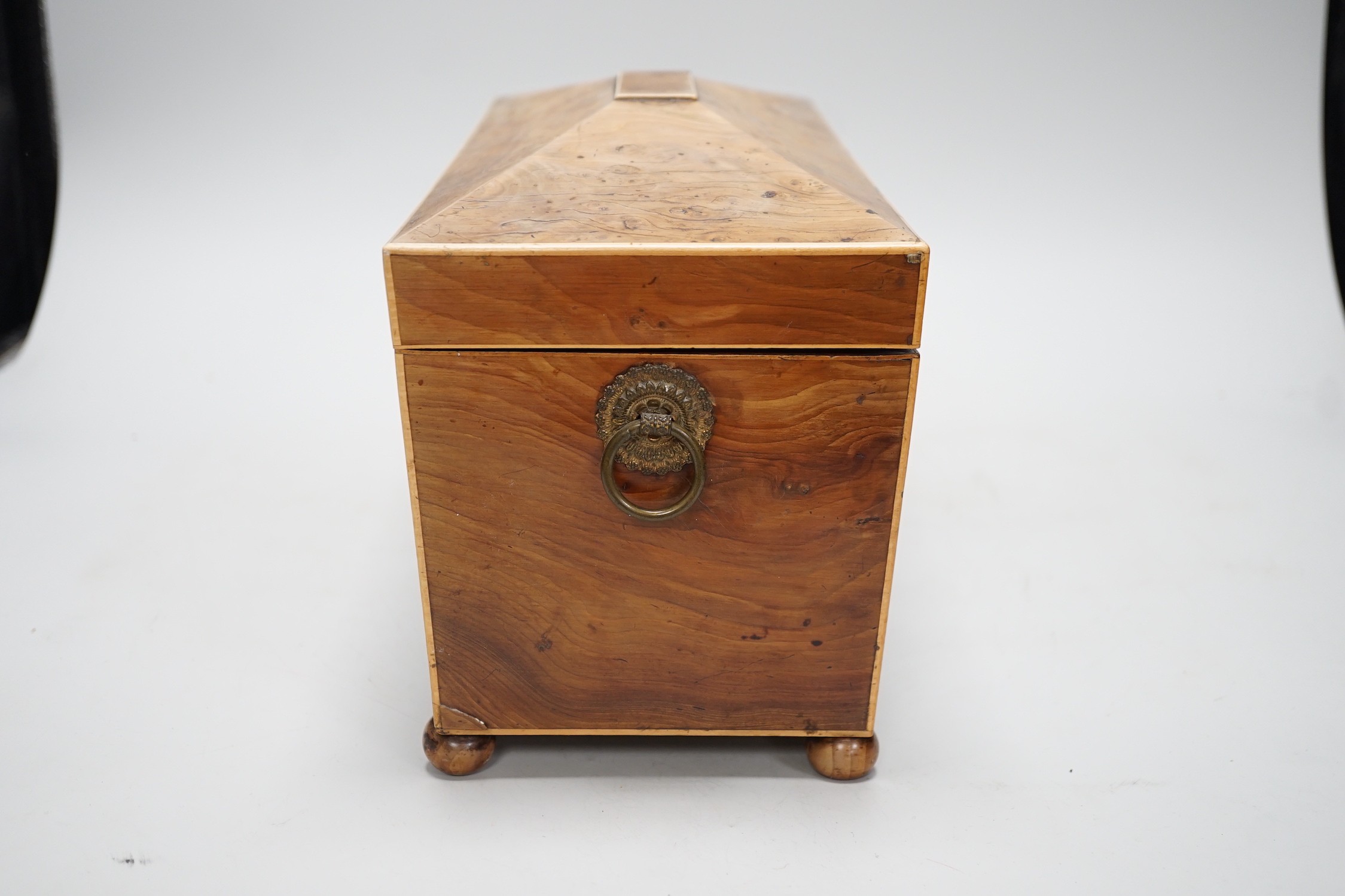 A Regency burr yew tea caddy (partly sun-bleached). 33cm wide Ivory submission reference: 1JYSY7TC - Image 3 of 3