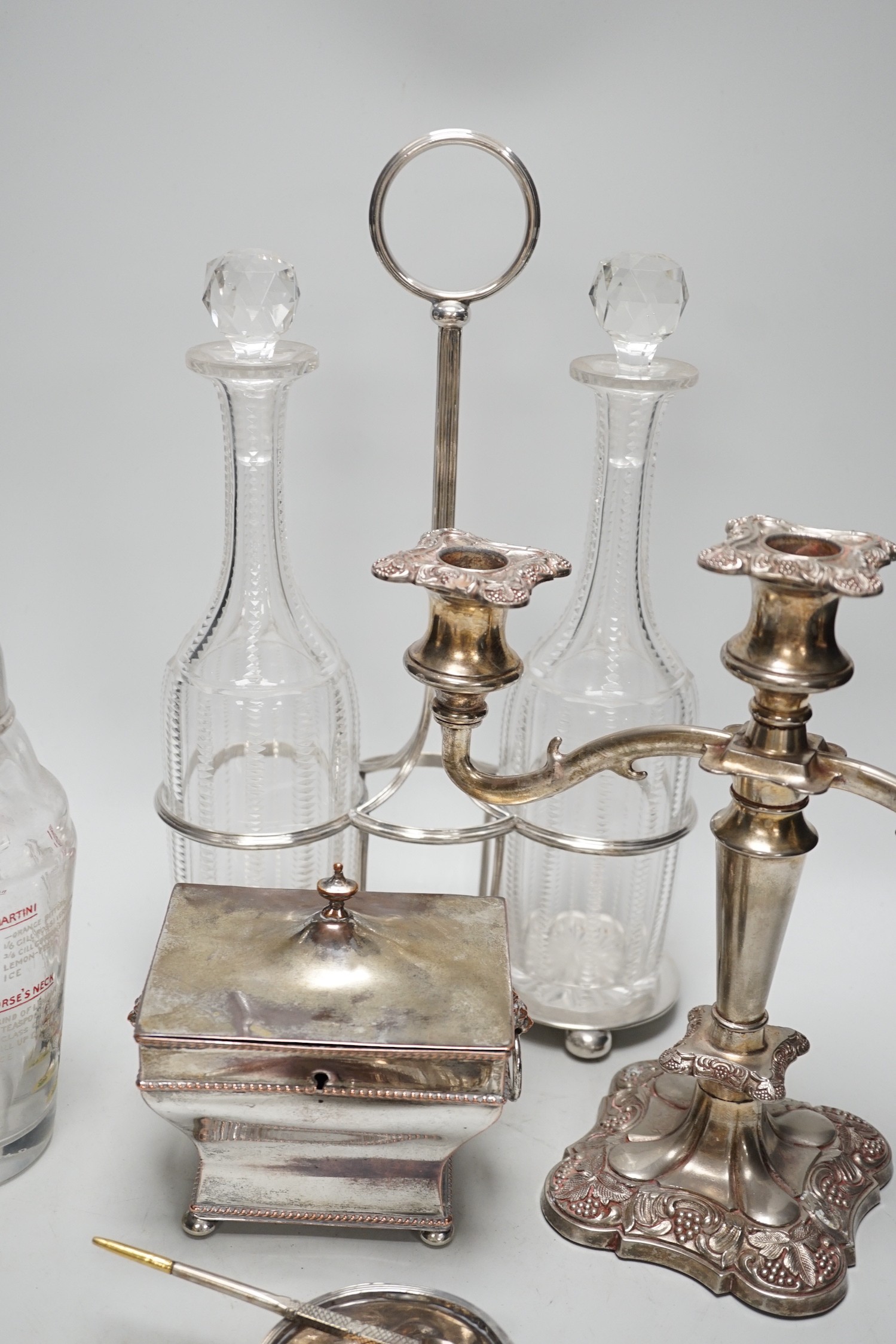 Assorted plated items including a decanter stand with two bottles, by Hukin & Heath and a tea - Image 4 of 5