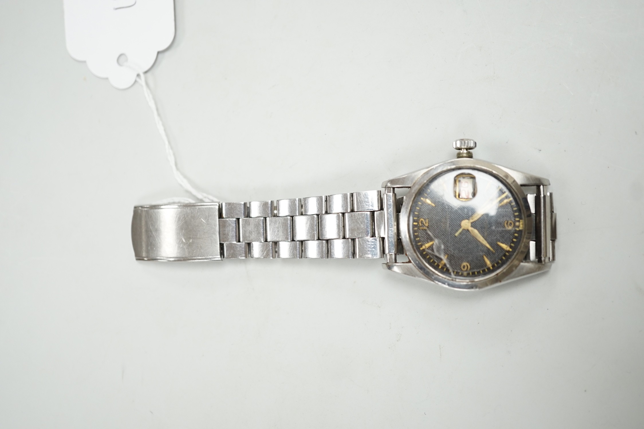 A gentleman's late 1950's? stainless steel Tudor Oysterdate manual wind wrist watch with black - Image 2 of 4