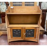 An Edwardian oak hanging wall cabinet, width 53cm, height 63cm