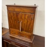 A George III style banded mahogany wall hanging medicine chest, width 39cm, depth 15cm, height 48cm