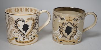 Richard Guyatt for Wedgwood. Two Royal commemorative mugs. Tallest 10.5cm