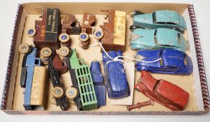 Rare pre-war Dinky toys including two 28-series, second-type delivery vans, Pickfords and Manchester