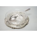 A George V pieced silver stand, with cut glass bowl and matching serving spoon, Hardy Brothers,