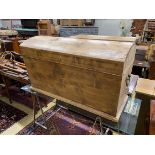 A 19th century continental pine domed top trunk, length 118cm, depth 63cm, height 70cm