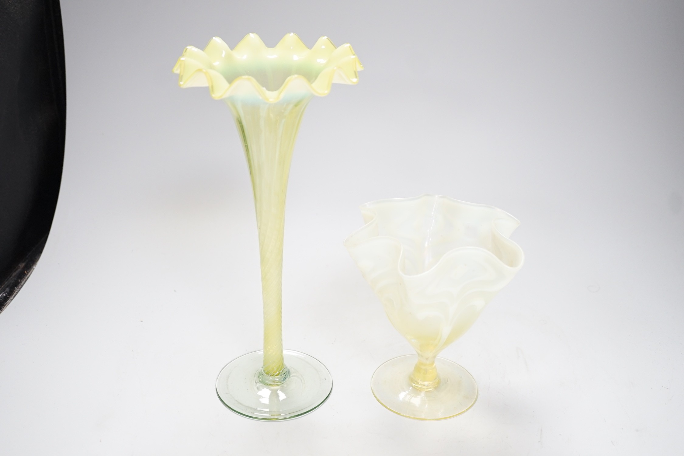 Two early 20th century vaseline glass vases, tallest 29cm - Image 2 of 5