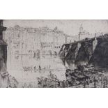 Sir Frank Brangwyn (1867-1956), drypoint etching, Italian riverside houses, signed in pencil, 35 x