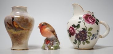 A Royal Worcester James Stinton vase with pheasant decoration, together with a Royal Worcester jug