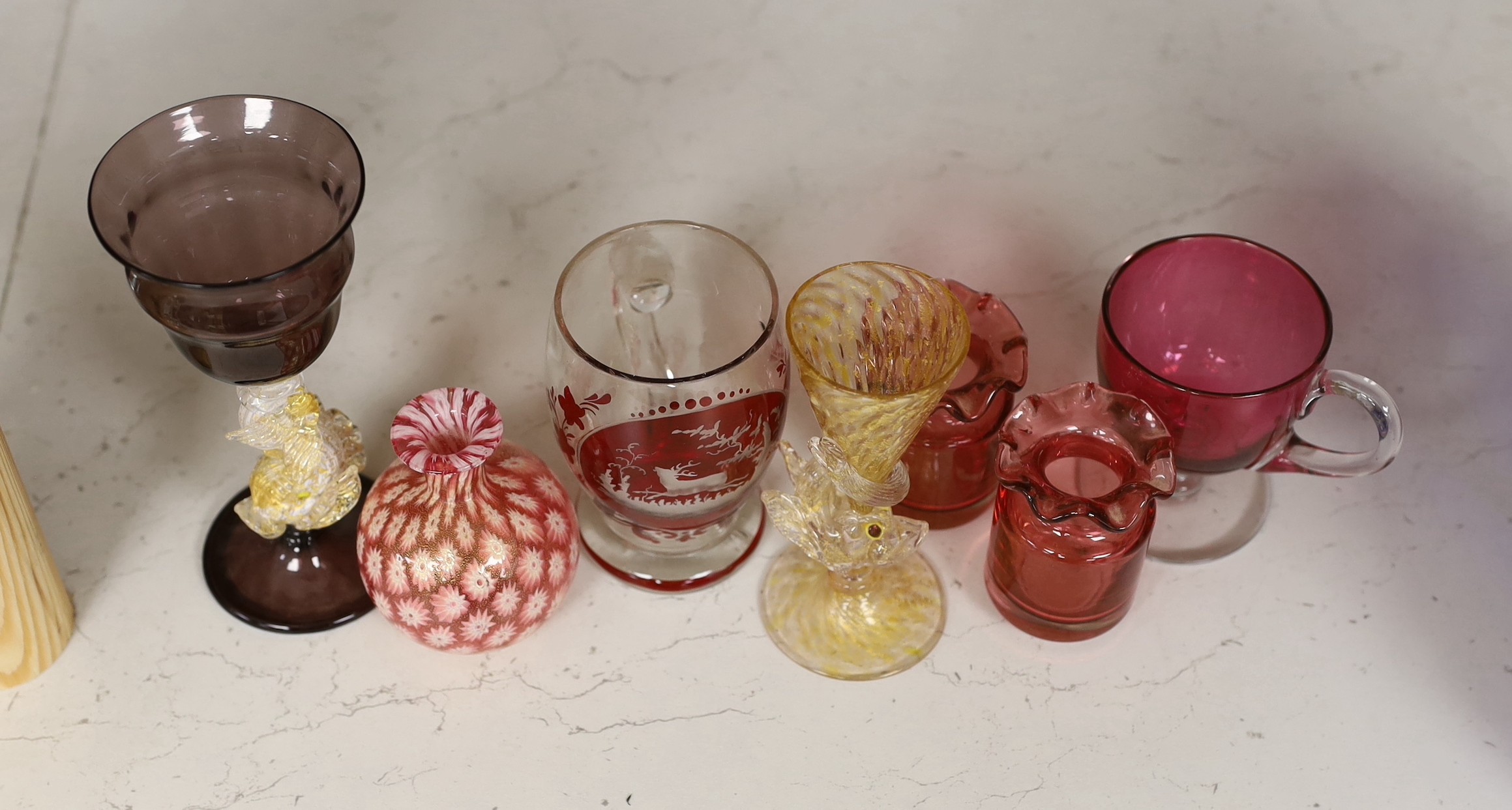 Two facon de Venise wine glasses and five other glass items. Tallest 14.5cm - Image 2 of 2