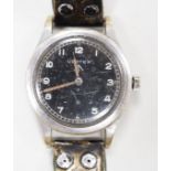 A gentleman's 1940's/1950's military issue steel Vertex manual wind black dial wrist watch (one of