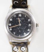 A gentleman's 1940's/1950's military issue steel Vertex manual wind black dial wrist watch (one of