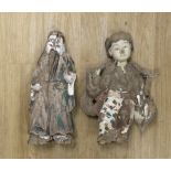 Two Chinese carved wood polychrome figures, largest 52cm
