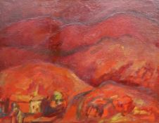 Panussa (Russian School), oil on canvas, Mountain landscape, initialled and dated '87, 48 x 61cm,