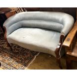 An Edwardian upholstered tub framed settee, length 148cm, depth 68cm, height 70cm