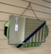 An Art Deco style green and clear glass wall mirror, width 66cm, height 38cm