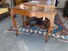 A Victorian walnut and marquetry inlaid rectangular serpentine centre table, width 90cm, depth 52cm,