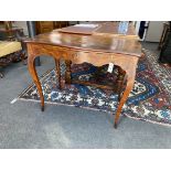 A Victorian walnut and marquetry inlaid rectangular serpentine centre table, width 90cm, depth 52cm,