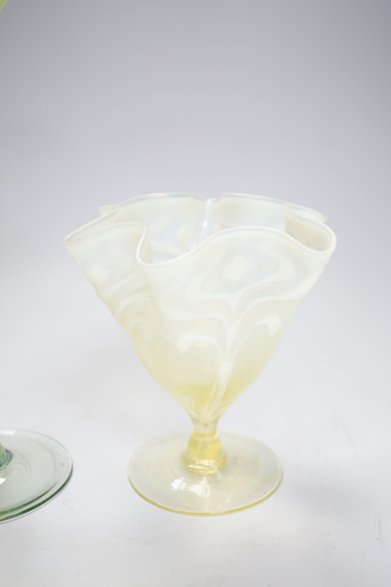 Two early 20th century vaseline glass vases, tallest 29cm - Image 3 of 5