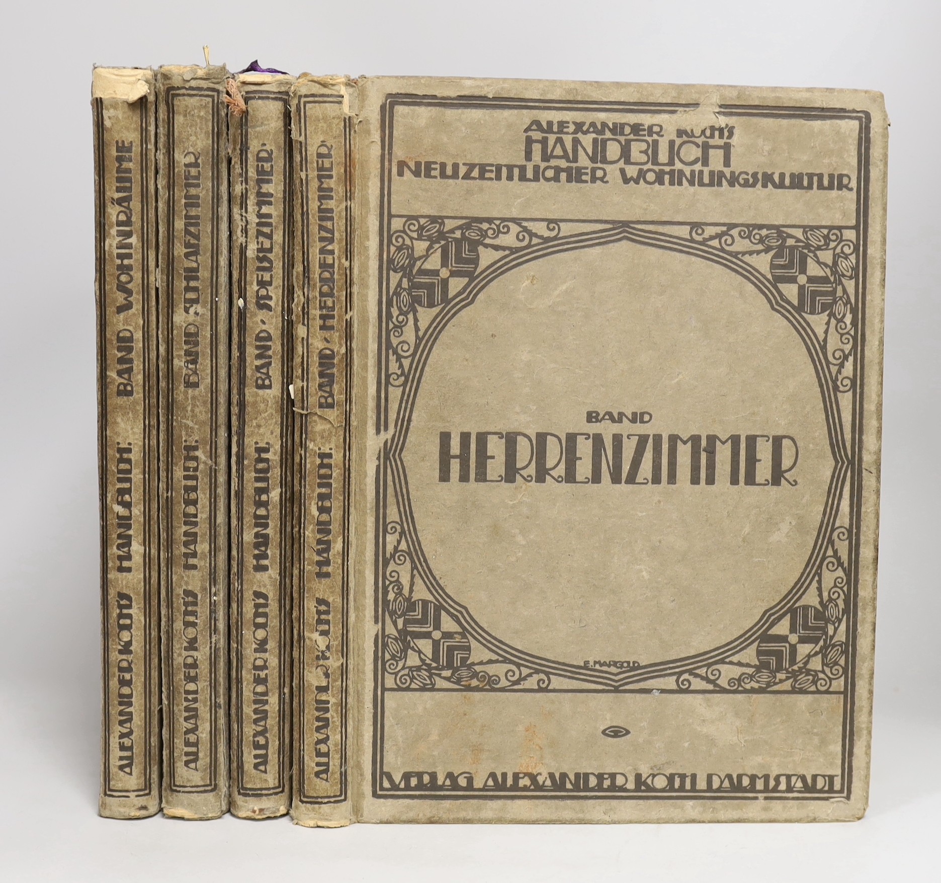 A set of four Alexander Koch's Handbuche ‘Wohnräume’, ‘Schlafzimmer’, ‘Herrendzimmer’, and ‘