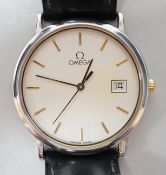 A gentleman's 1990's stainless steel Omega quartz dress wrist watch, with date aperture, case
