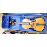 A German violin, in case, 60cms wide