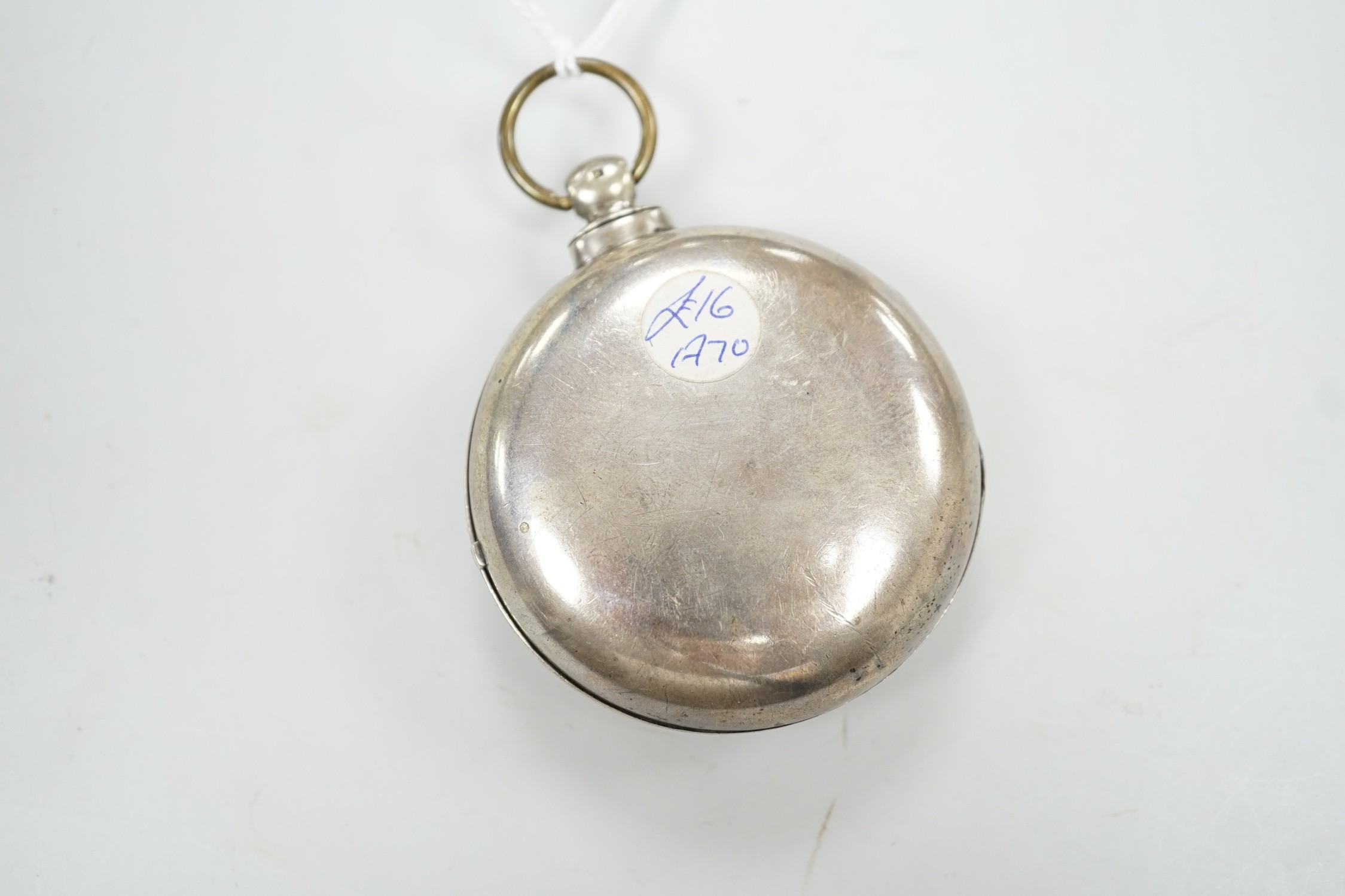 A 19th century silver pair cased keywind verge pocket watch, by Edward Tompian, London, with Roman - Image 2 of 2