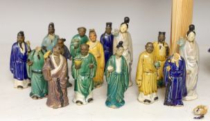 Fifteen Chinese Shiwan type glazed pottery figures, early 20th century, tallest 15cm