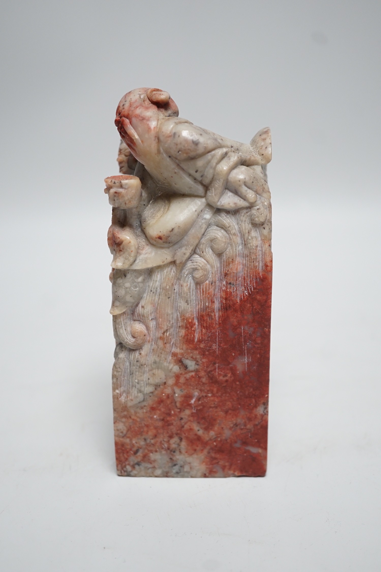 A large Chinese ‘chicken blood’ soapstone seal, Qing dynasty. 15cm - Image 2 of 6