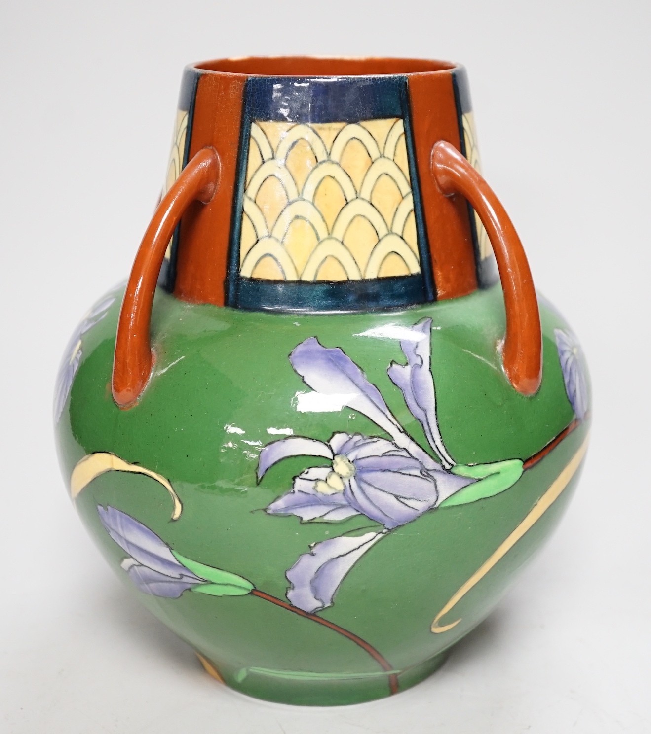 A Foley “Intarsio” vase decorated with Irises, numbered 3003, 21cm