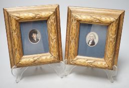 English School, late 18th century, two portrait miniatures on ivory, Portraits of gentleman,