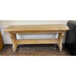 A Victorian style rectangular pine bench, length 106cm, depth 30cm, height 47cm