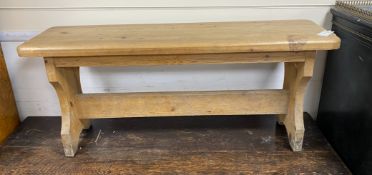 A Victorian style rectangular pine bench, length 106cm, depth 30cm, height 47cm