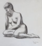 Clara Klinghoffer (1900-1970), charcoal, Seated female nude, signed and dated 1948, 45 x 43cm