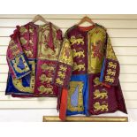 Two QEII Officer's of Arms of The Herald's College embroidered tabards and a similar silk garter,