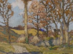 James Wright RSW (Scottish 1885-1947), pastel, 'A farm road, Rosneath', signed, 26 x 36cm