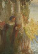 English School c.1900, oil on canvas, Italianate figure beside the shore, indistinctly signed, 40