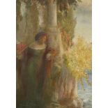 English School c.1900, oil on canvas, Italianate figure beside the shore, indistinctly signed, 40