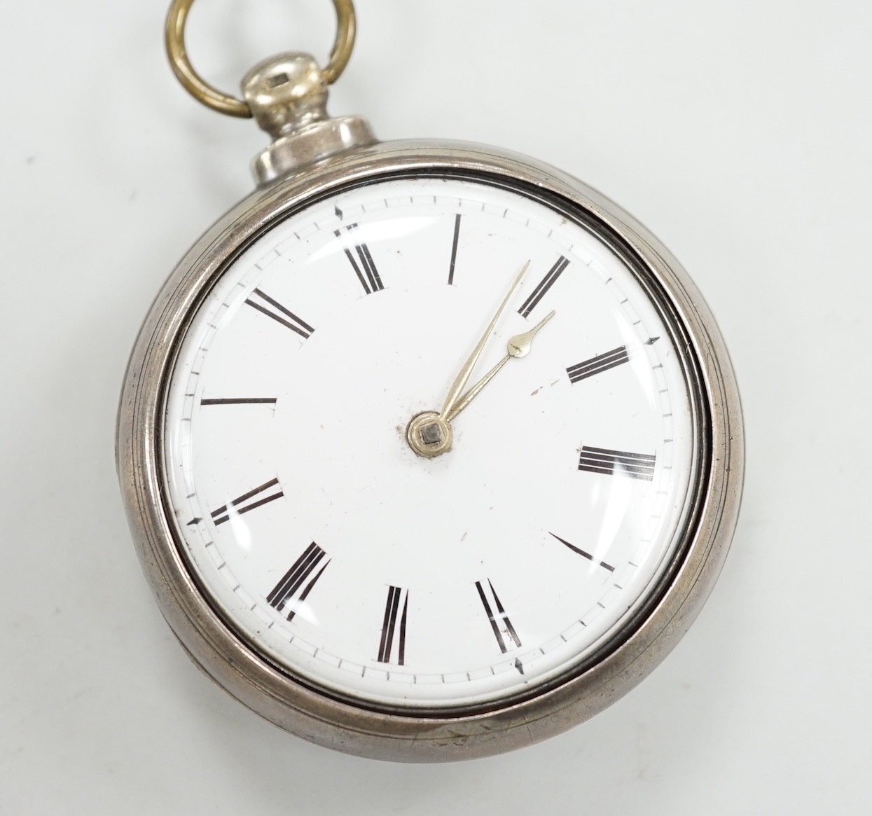 A 19th century silver pair cased keywind verge pocket watch, by Edward Tompian, London, with Roman