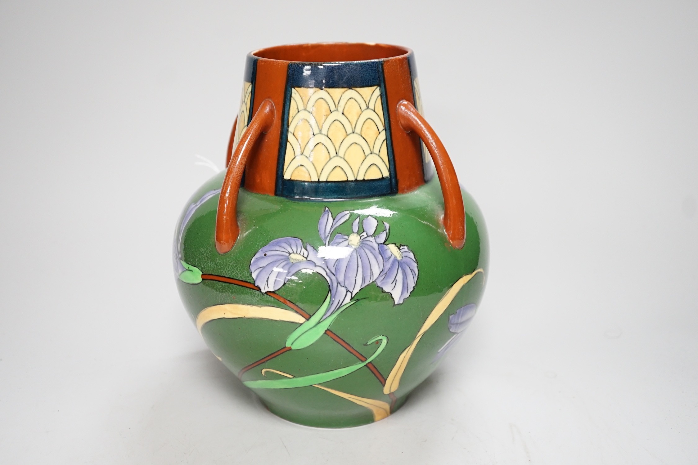 A Foley “Intarsio” vase decorated with Irises, numbered 3003, 21cm - Image 3 of 4