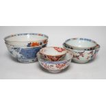 Six 18th century Chinese porcelain bowls (a.f.) and a Chinese imari plate, largest bowl 20cm