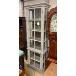 An eau de nil painted display cabinet, width 73cm, depth 39cm, height 230cm