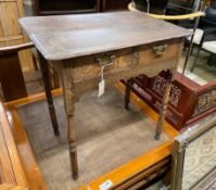 An 18th century oak side table, width 71cm, depth 45cm, height 72cm