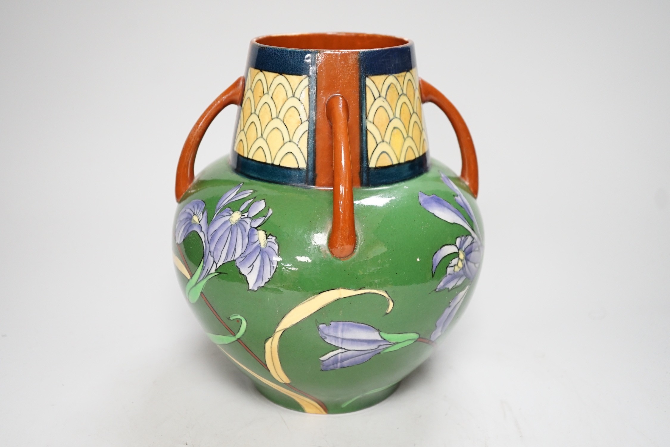 A Foley “Intarsio” vase decorated with Irises, numbered 3003, 21cm - Image 2 of 4