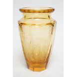 A Moser wheel engraved amber glass vase, 22cm