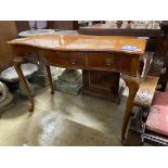 A reproduction Queen Anne revival walnut serpentine serving table, width 122cm, depth 53cm, height